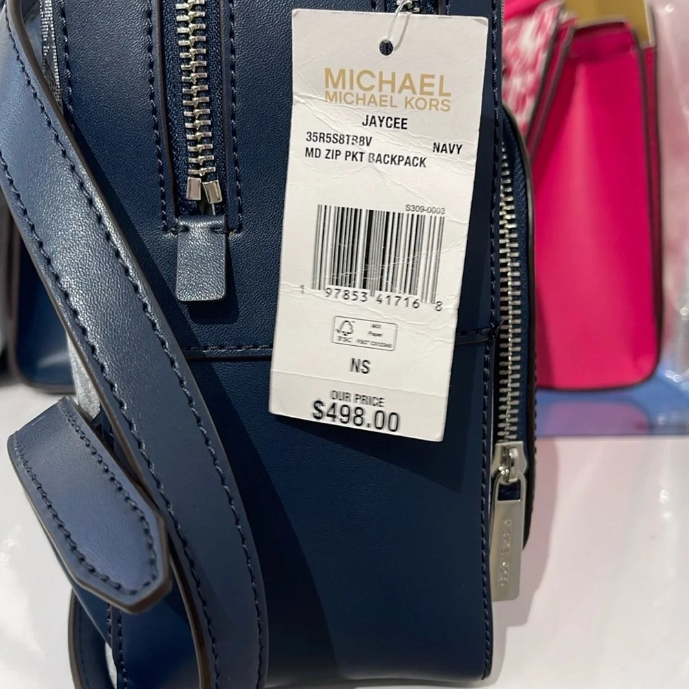 MICHAEL KORS Jaycee Medium Ombré Signature Logo Zip Pocket Backpack Navy NWT